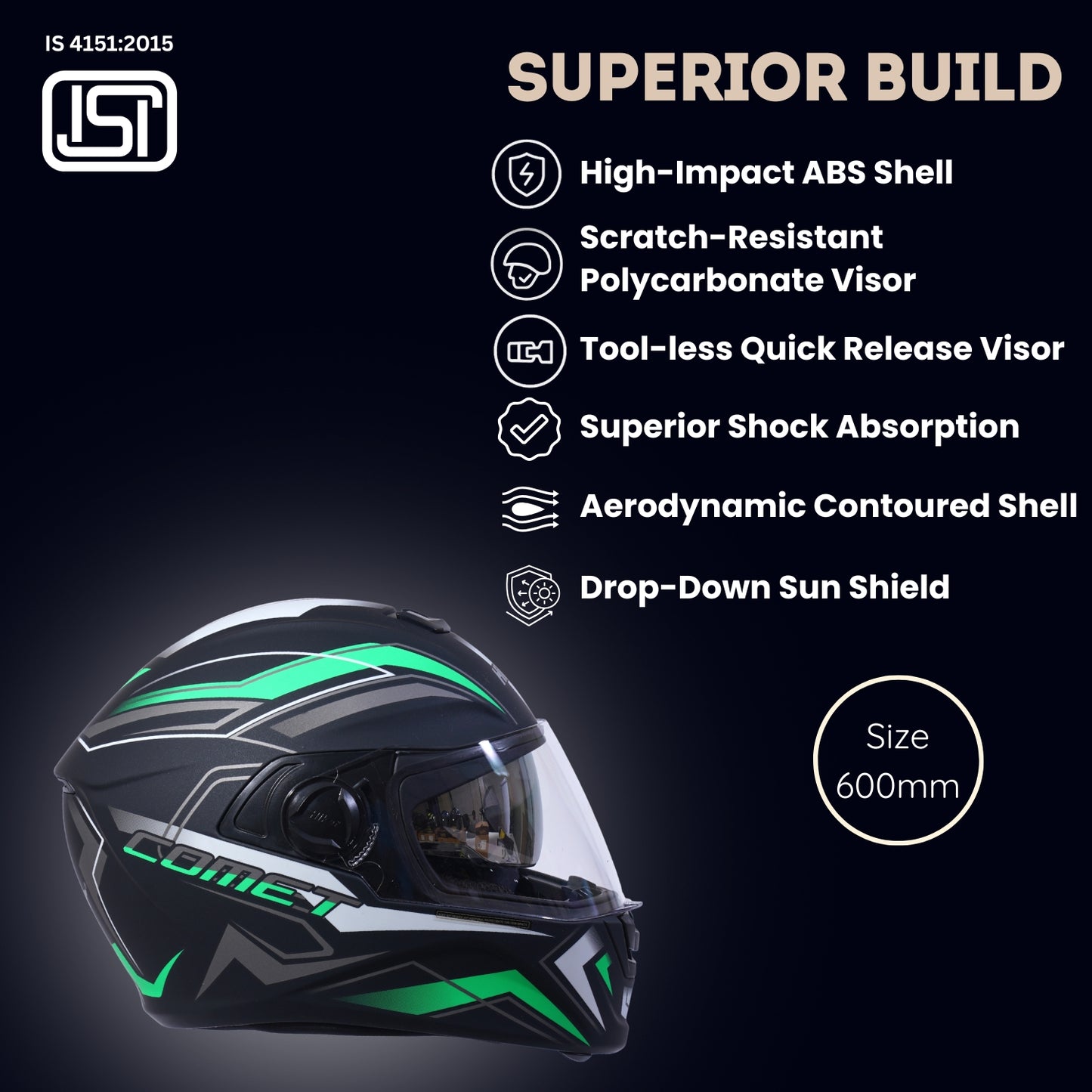 COMET PRO MAX Full Face Helmet-Matt Black Green