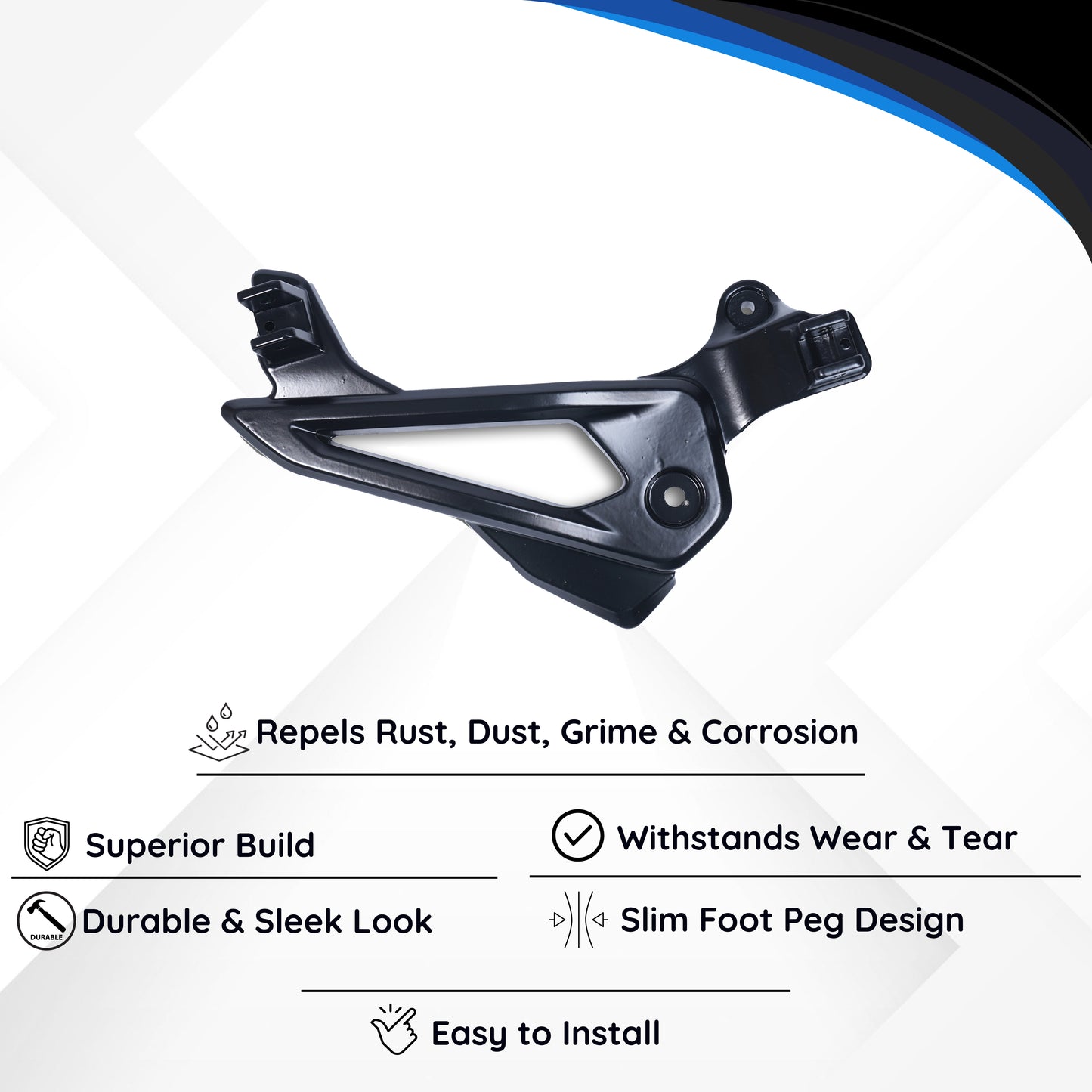 Varroc Foot Rest Bracket Left Hand for Pulsur 135 LS – Black | Heavy-Duty Aluminium Casting | Rust-Free, Corrosion Resistant, Easy to Install, Durable & Lightweight | OEM Quality Motorcycle Spare Part FBKT-P135-JD02B