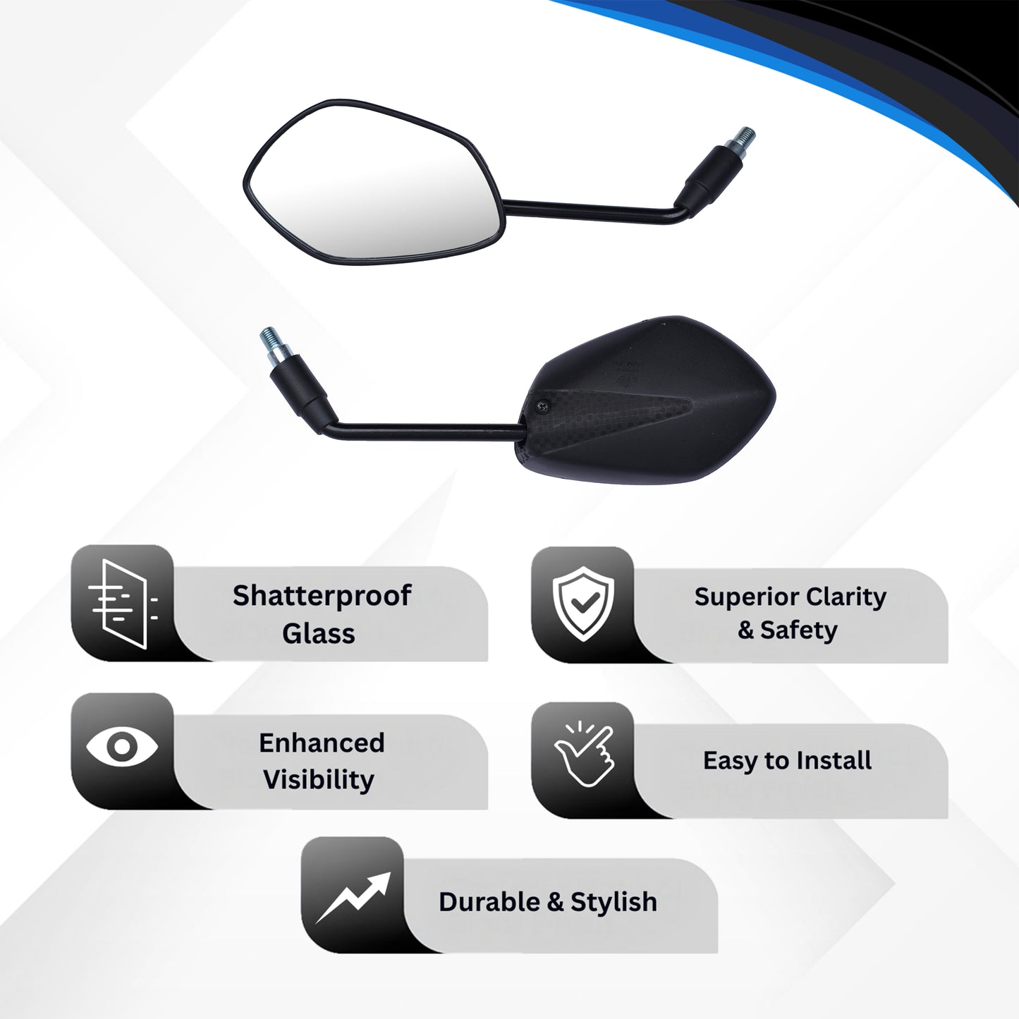 Varroc Shatter Proof Rear View Mirror For SUZKI GIXXER BARTAMAN WITH ADAPTOR Right Hand (Pack of 1) - REVM-GXER-RH370