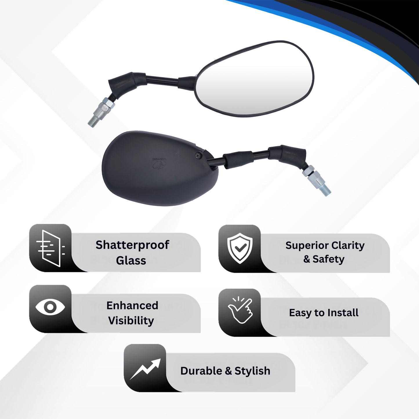 Varroc Shatter Proof Rear View Mirror For HiroSplendor PLUS W ADAP Left Hand (Pack of 1) - REVM-SPPL-LH80