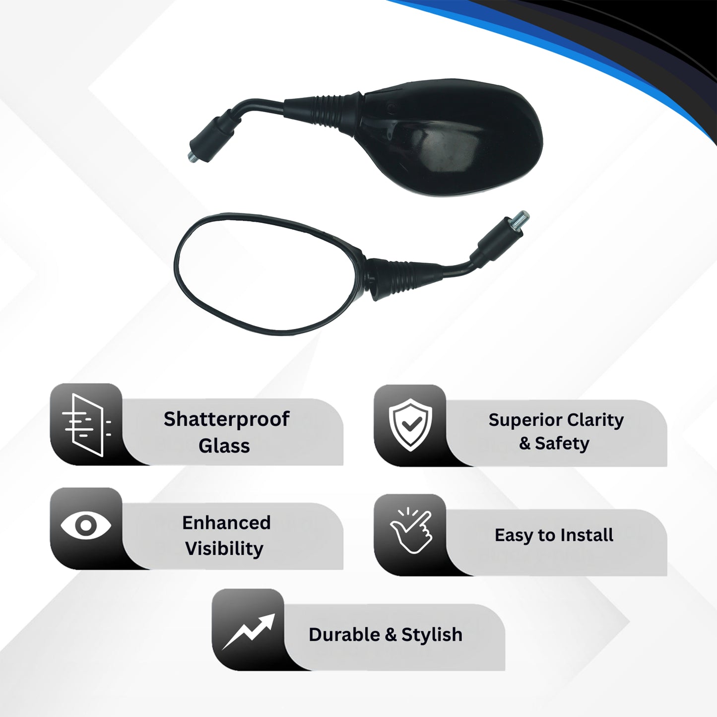 Varroc Shatter Proof Rear View Mirror Right Hand For HiroGLAMOR BLACK (Pack of 1) - REVM-GLMR-170AR