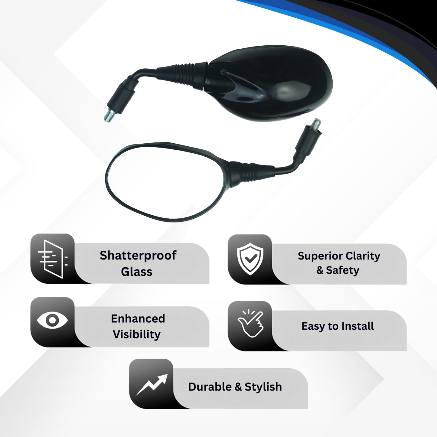 Varroc Shatter Proof Rear View Mirror For HiroPASSION PRO Splendor PRO Right Hand BLACK (Pack of 1) - REVM-PPRO-254R