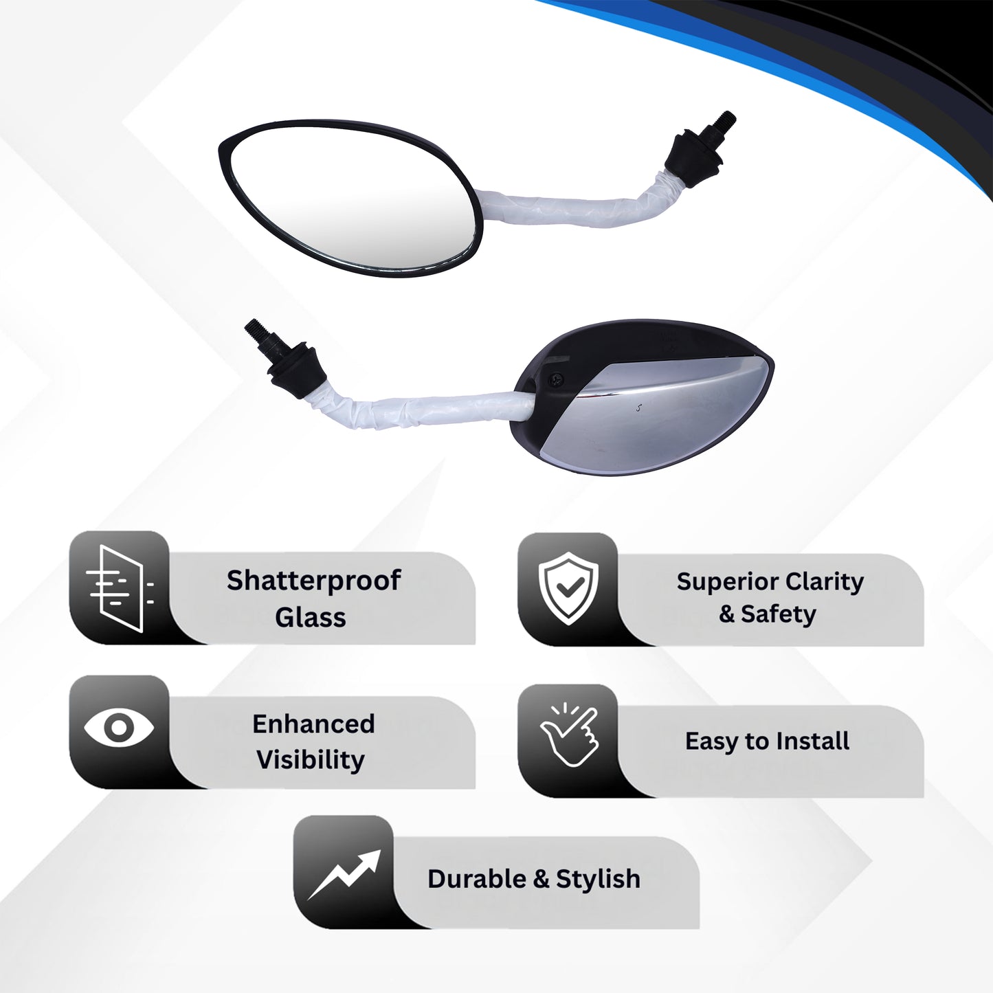 Varroc Shatter Proof Rear View Mirror For YAMHA FASINO Right Hand (Pack of 1) - REVM-FSCN-RH310