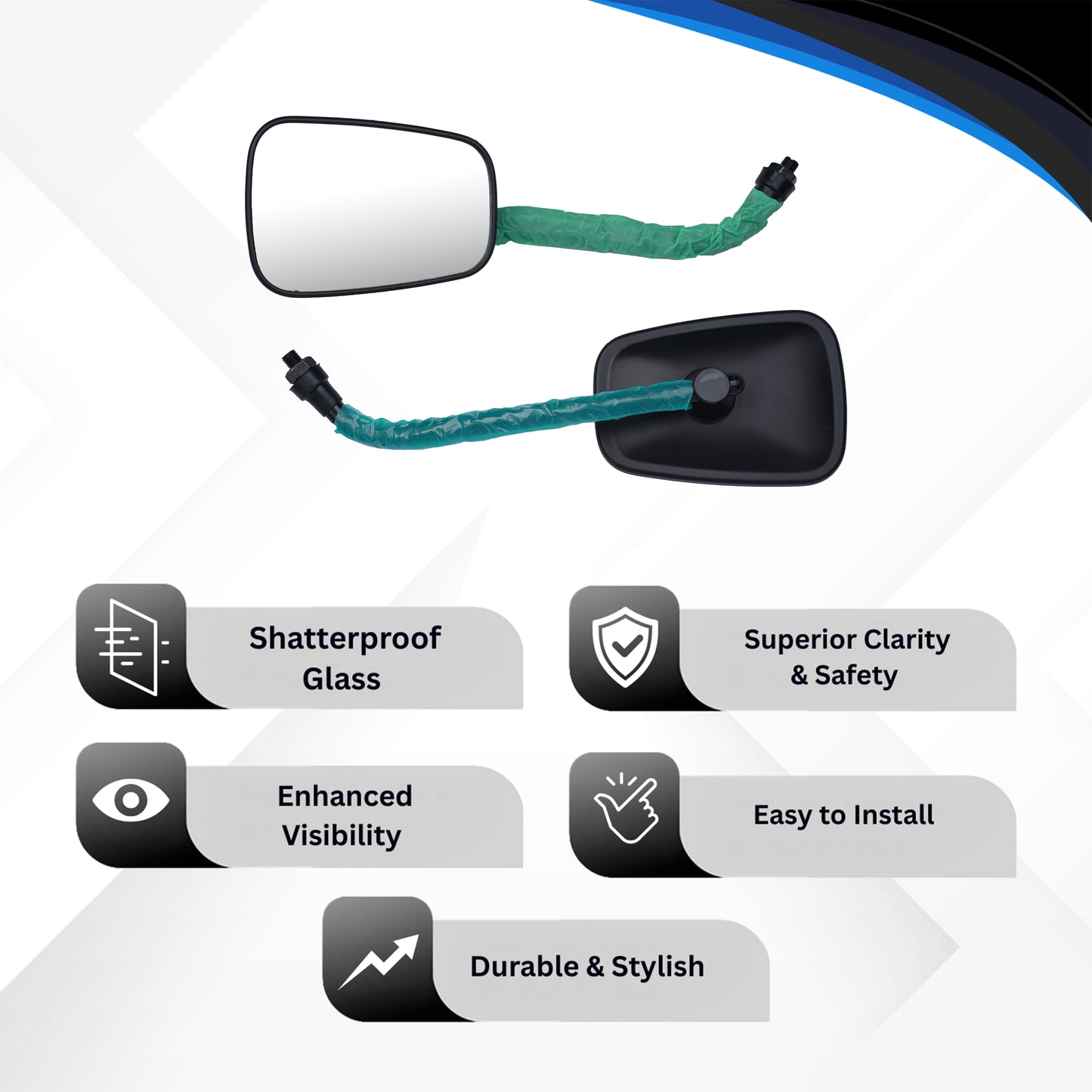 Varroc Shatter Proof Rear View Mirror For BAJJ V15B Right Hand High (Pack of 1) - REVM-V15B-JH01