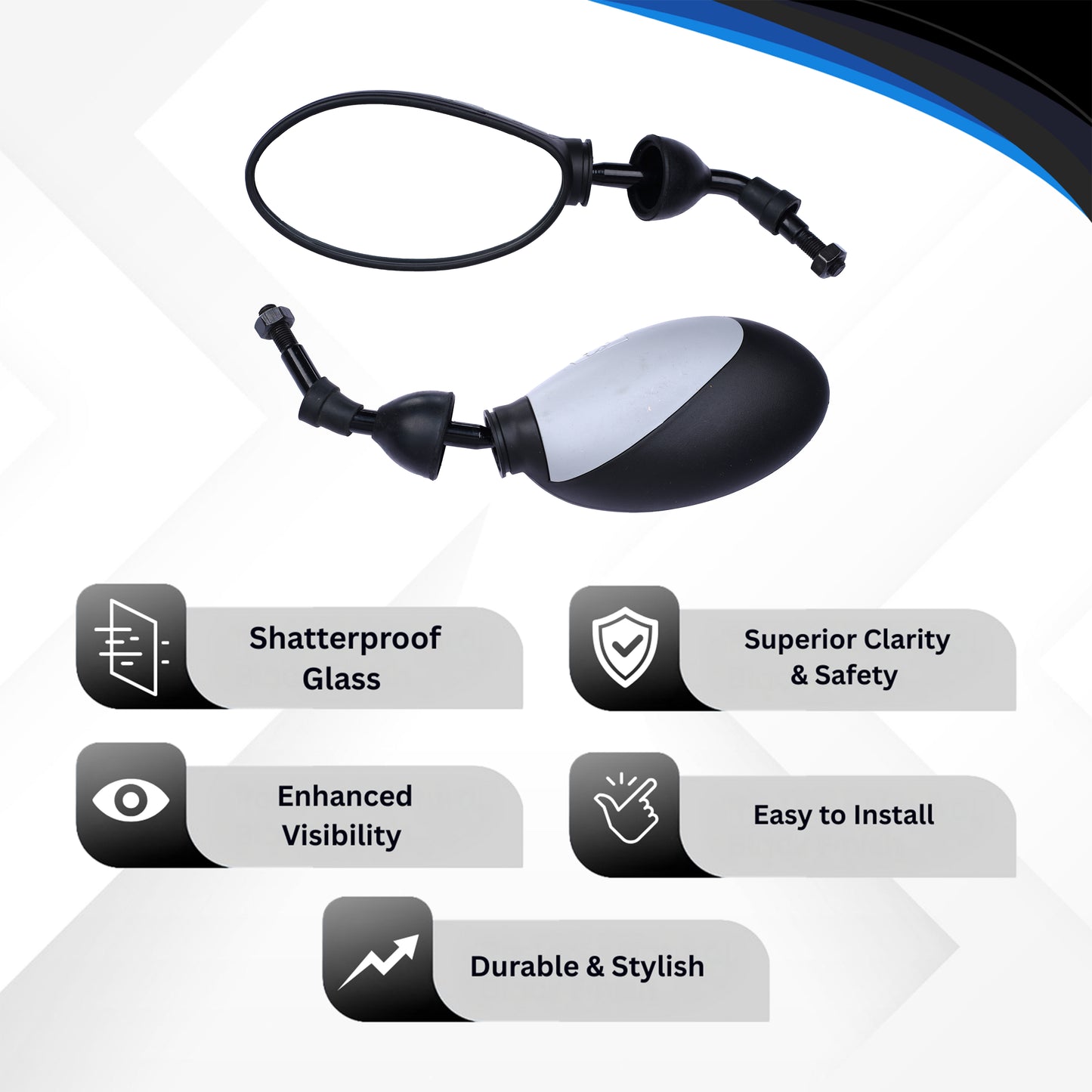 Varroc Shatter Proof Rear View Mirror For TVX Right Hand Star SPORT W O ADAPTOR (Pack of 1) - REVM-SPRT-RH30