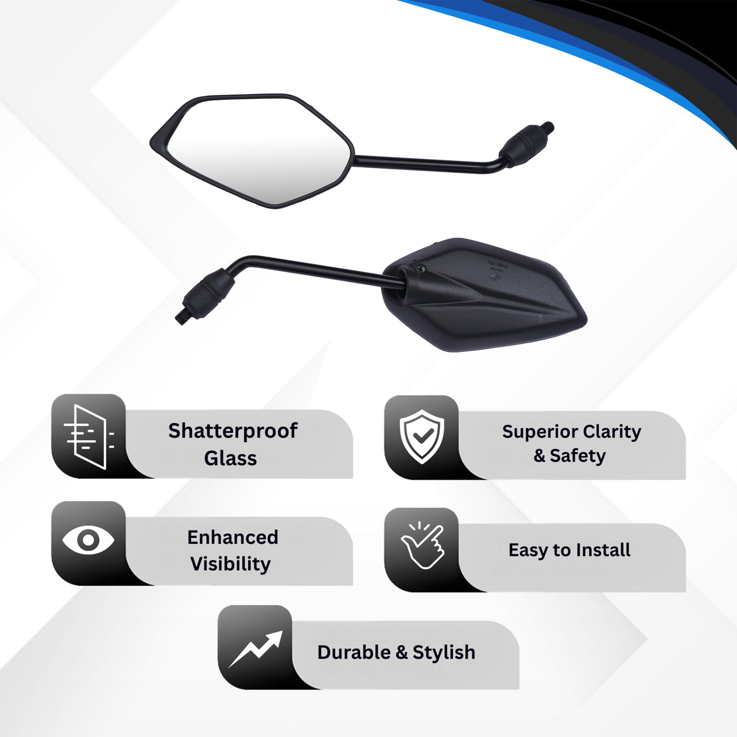 Varroc Shatter Proof Rear View Mirror For YAMHA FASINO BS6 BLACK Right Hand (Pack of 1) - REVM-FSNO-RH390