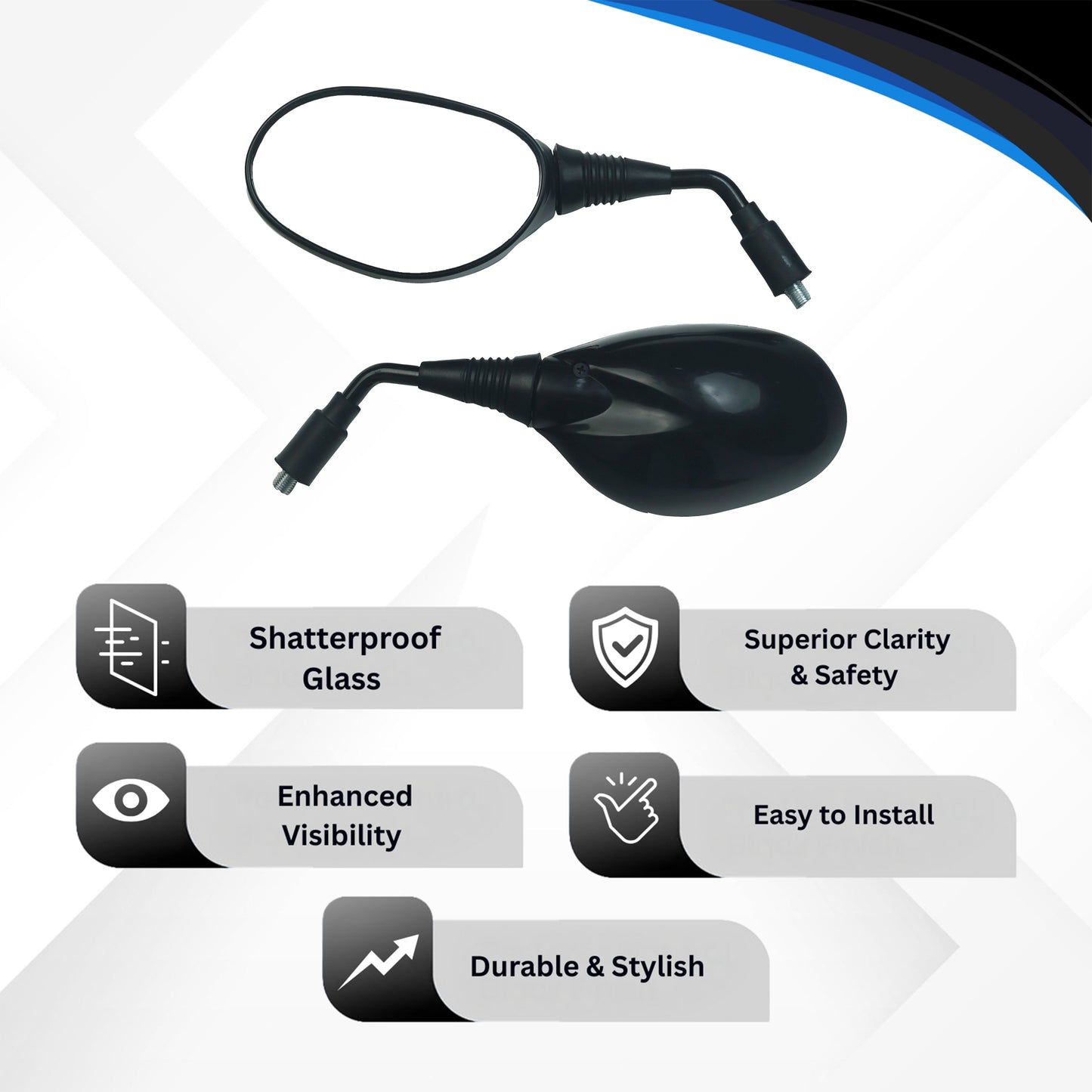 Varroc Shatter Proof Rear View Mirror For Hiro Passion Splendor PRO WOBLACK PAINT Right Hand (Pack of 1) - REVM-PPRO-RH450