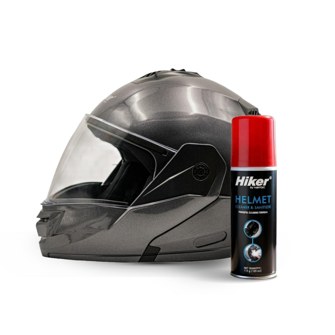 Hiker Pluto Pro Black Flip Up Helmet with Helmet Cleaner & Sanitizer Combo - HLMT-GRED-PPRO3 & CARC-UNIV-HCLN