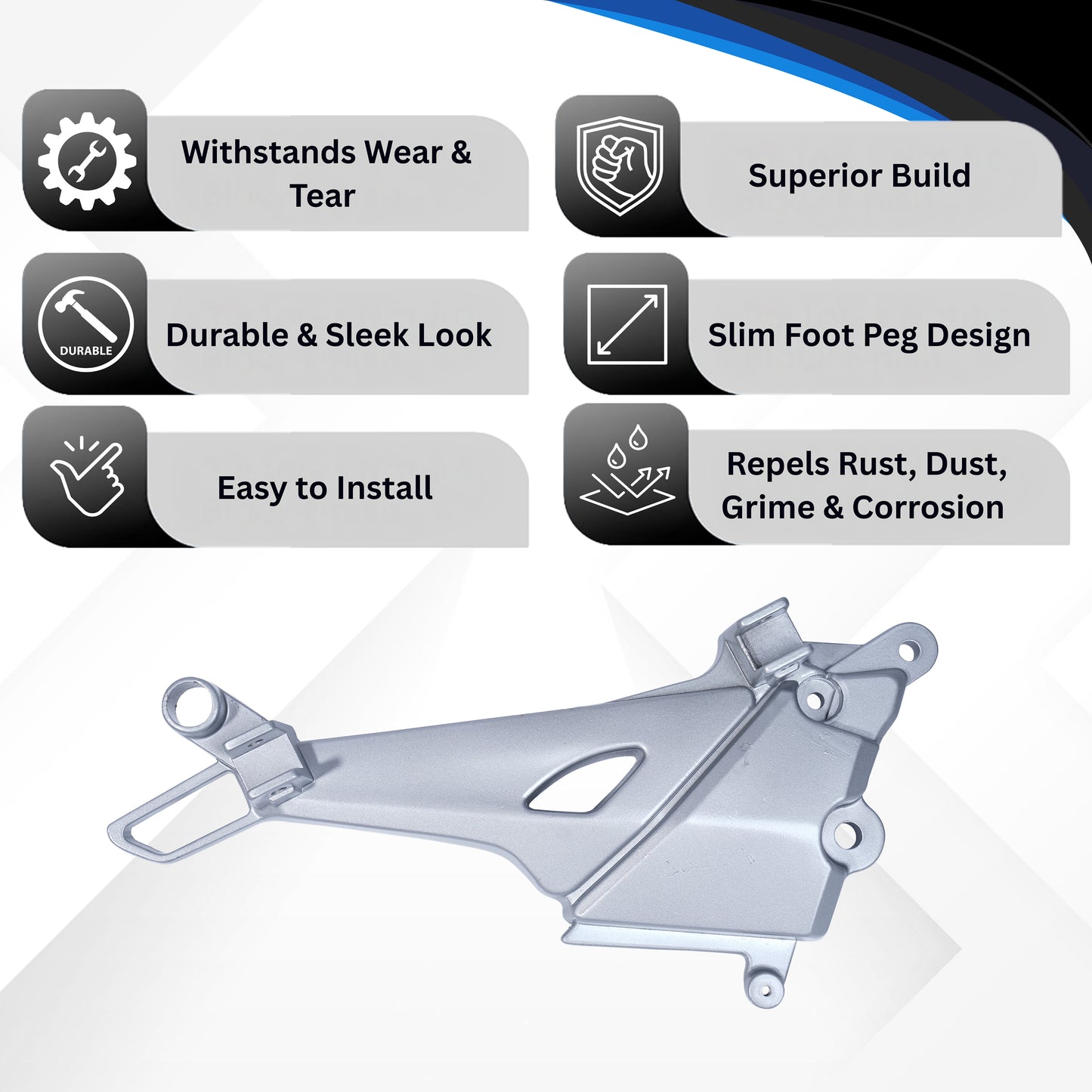 Varroc Foot Rest Bracket Left Hand for Karisma ZMR – Silver | Heavy-Duty Aluminium Casting | Rust-Free, Corrosion Resistant, Easy to Install, Durable & Lightweight | OEM Quality Motorcycle Spare Part FBKT-KZMR-54KRS