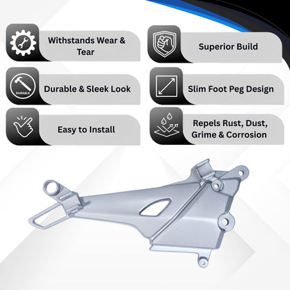 Varroc Foot Rest Bracket Left Hand for Karisma ZMR – Silver | Heavy-Duty Aluminium Casting | Rust-Free, Corrosion Resistant, Easy to Install, Durable & Lightweight | OEM Quality Motorcycle Spare Part FBKT-KZMR-54KRS