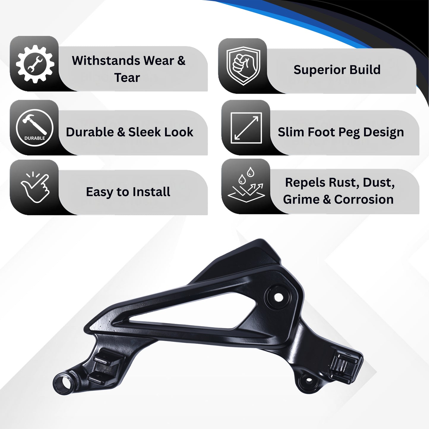 Varroc Foot Rest Bracket Right Hand for Pulsur 135 LS – Black | Heavy-Duty Aluminium Casting | Rust-Free, Corrosion Resistant, Easy to Install, Durable & Lightweight | OEM Quality Motorcycle Spare Part FBKT-P135-JD03B