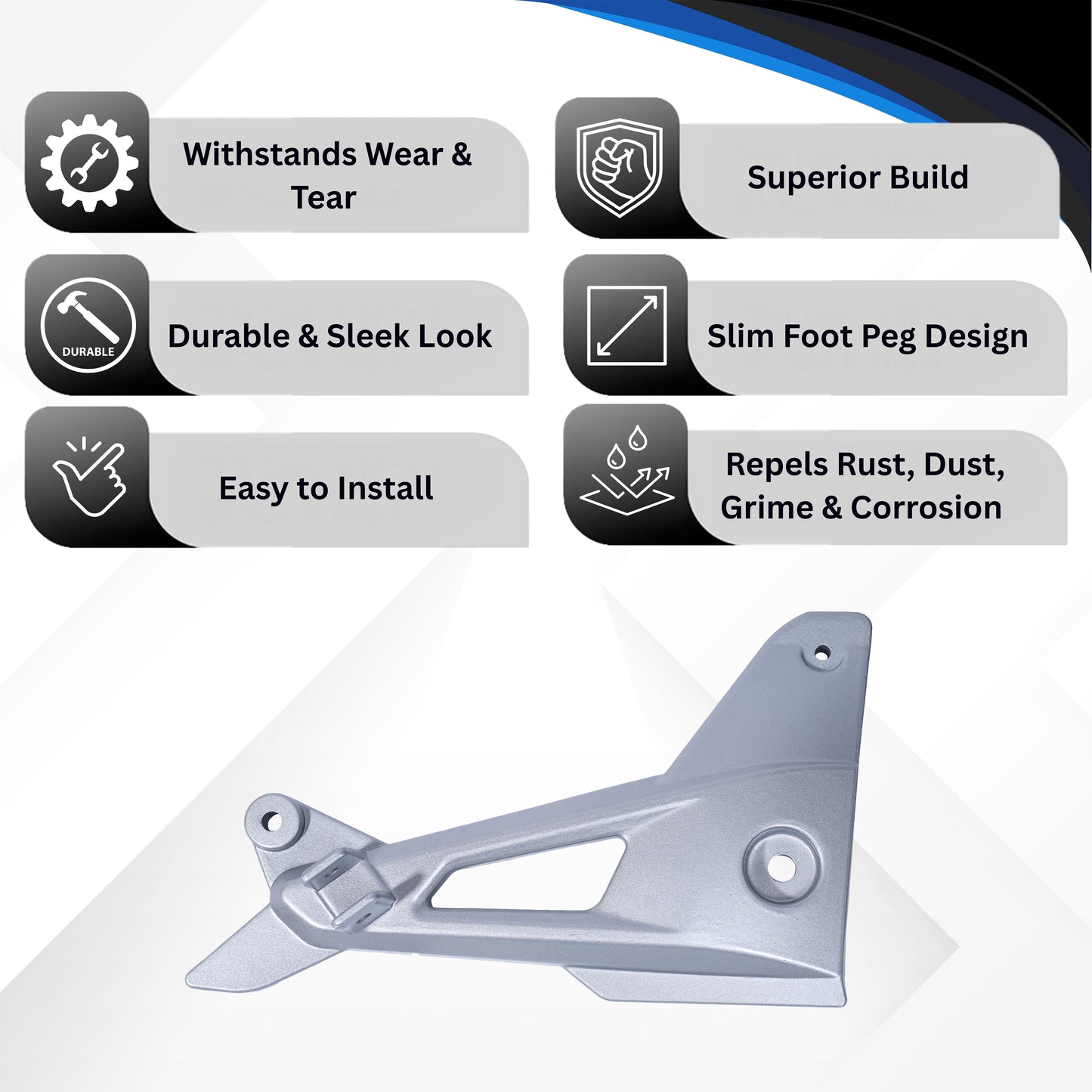 Varroc Foot Rest Bracket Left Hand for Pulsur 150 UG3 / UG4 – Silver | Heavy-Duty Aluminium Casting | Rust-Free, Corrosion Resistant, Easy to Install, Durable & Lightweight | OEM Quality Motorcycle Spare Part FBKT-PUG3-DJ56S