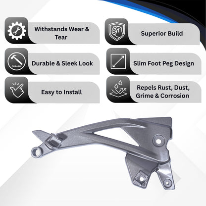 Varroc Foot Rest Bracket Right Hand for Pulsur 220 SF – Grey | Heavy-Duty Aluminium Casting | Rust-Free, Corrosion Resistant, Easy to Install, Durable & Lightweight | OEM Quality Motorcycle Spare Part FBKT-P200-DK38G
