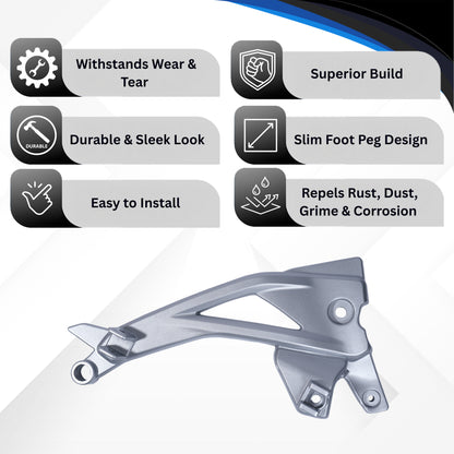 Varroc Foot Rest Bracket Right Hand for Pulsur 220 SF – Silver | Heavy-Duty Aluminium Casting | Rust-Free, Corrosion Resistant, Easy to Install, Durable & Lightweight | OEM Quality Motorcycle Spare Part FBKT-P200-DK38S