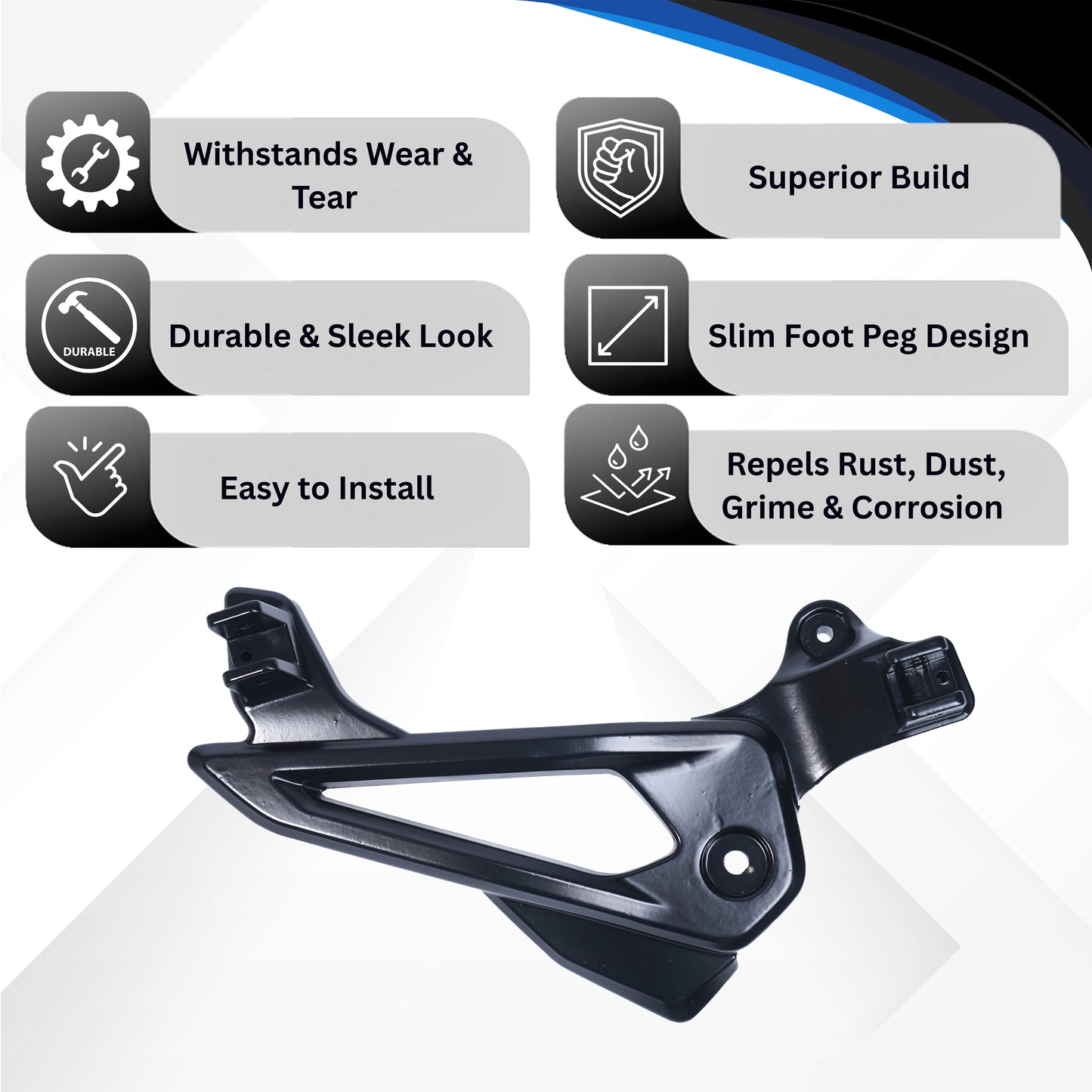 Varroc Foot Rest Bracket Left Hand for Pulsur 135 LS – Black | Heavy-Duty Aluminium Casting | Rust-Free, Corrosion Resistant, Easy to Install, Durable & Lightweight | OEM Quality Motorcycle Spare Part FBKT-P135-JD02B