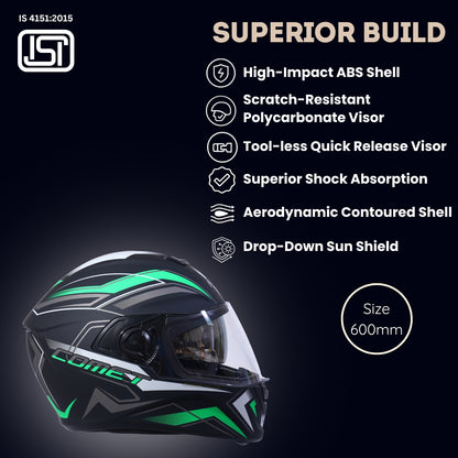 COMET PRO MAX Full Face Helmet-Matt Black Green
