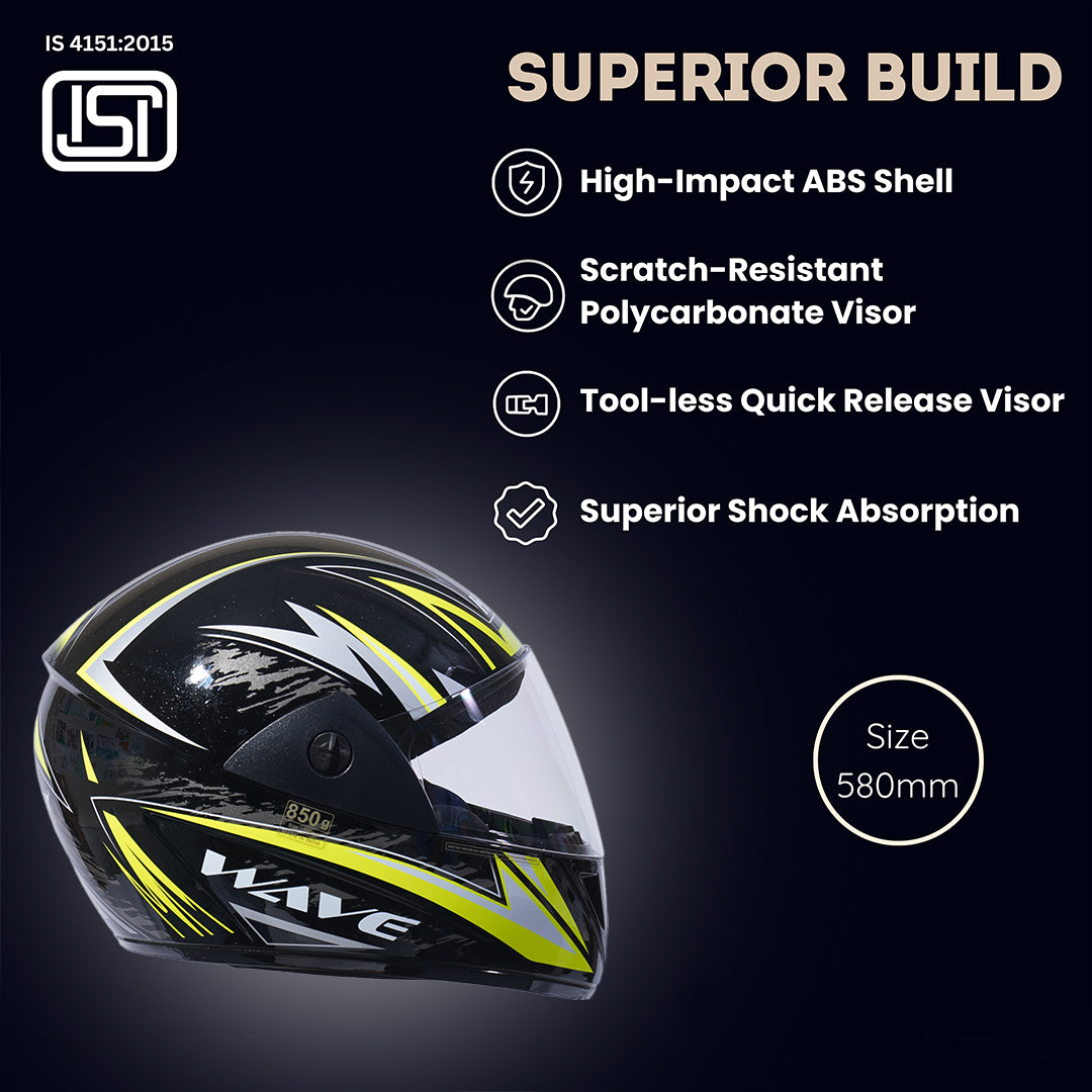 WAVE PRO MAX Full Face Helmet-Gloss Black Yellow
