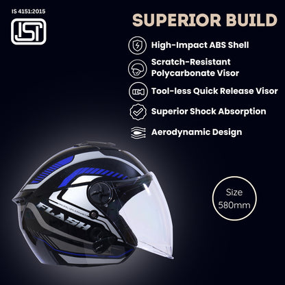 FLASH PRO MAX Half Face Helmet-Gloss Black Blue