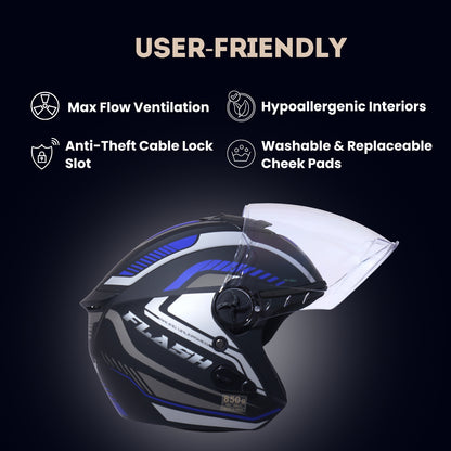 FLASH PRO MAX Half Face Helmet -Matt Black Blue