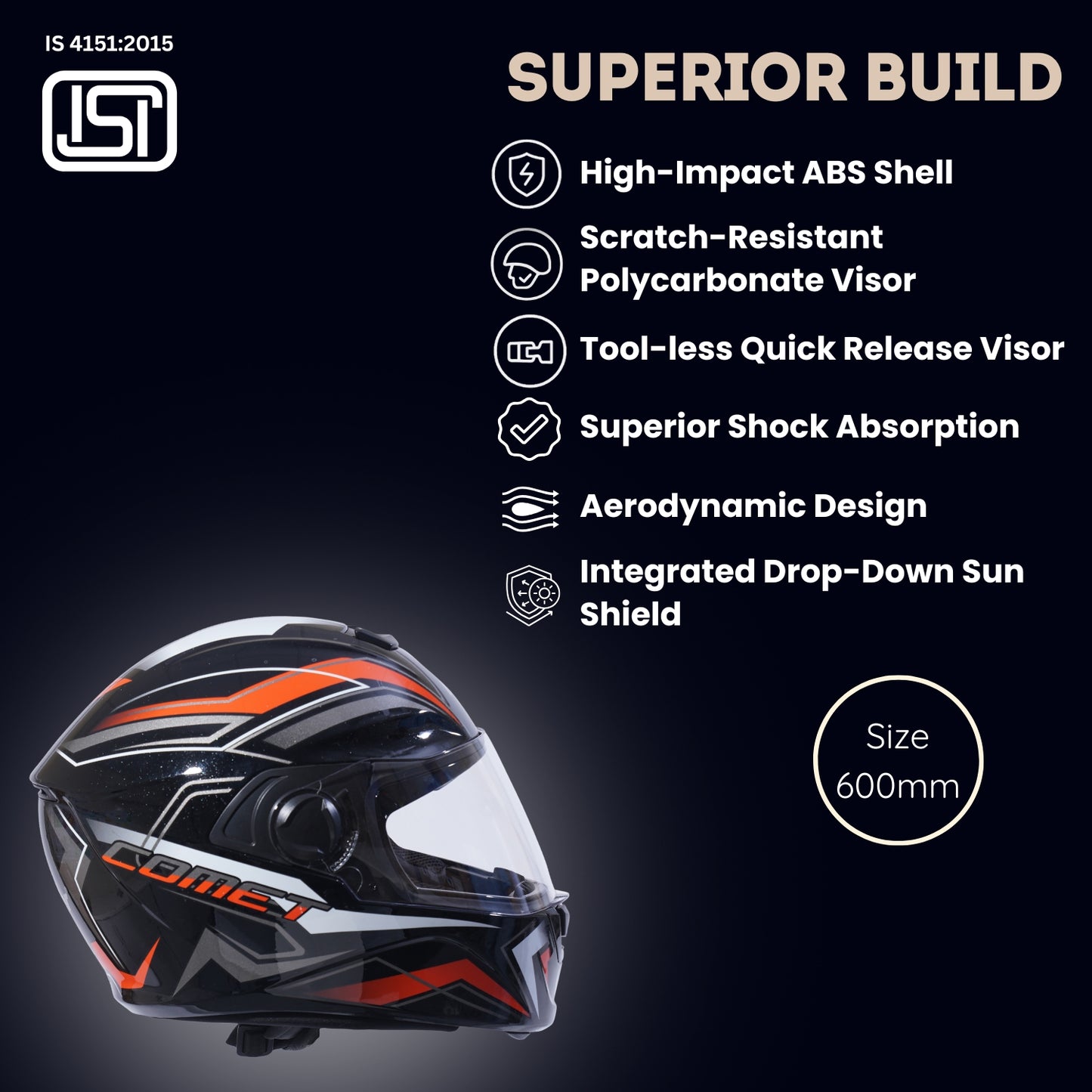 COMET PRO MAX Full Face Helmet-Gloss Black Orange