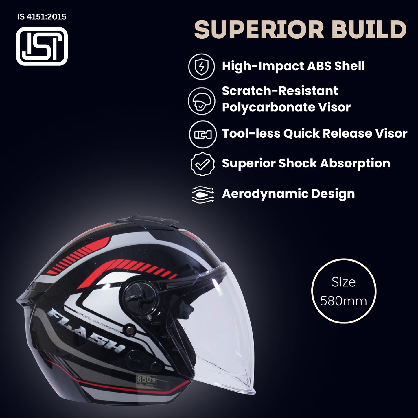 FLASH PRO MAX Half Face Helmet-Gloss Black
