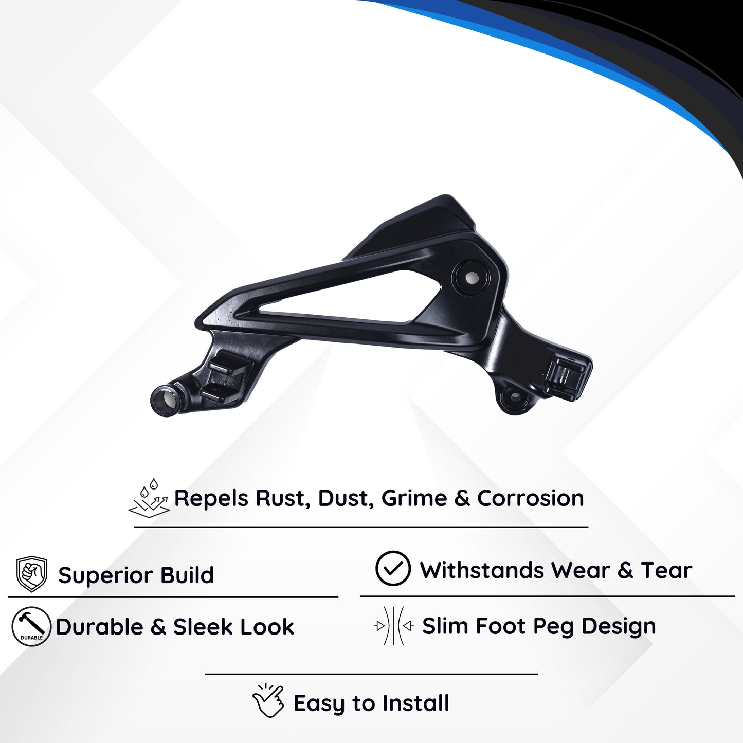 Varroc Foot Rest Bracket Right Hand for Pulsur 135 LS – Black | Heavy-Duty Aluminium Casting | Rust-Free, Corrosion Resistant, Easy to Install, Durable & Lightweight | OEM Quality Motorcycle Spare Part FBKT-P135-JD03B