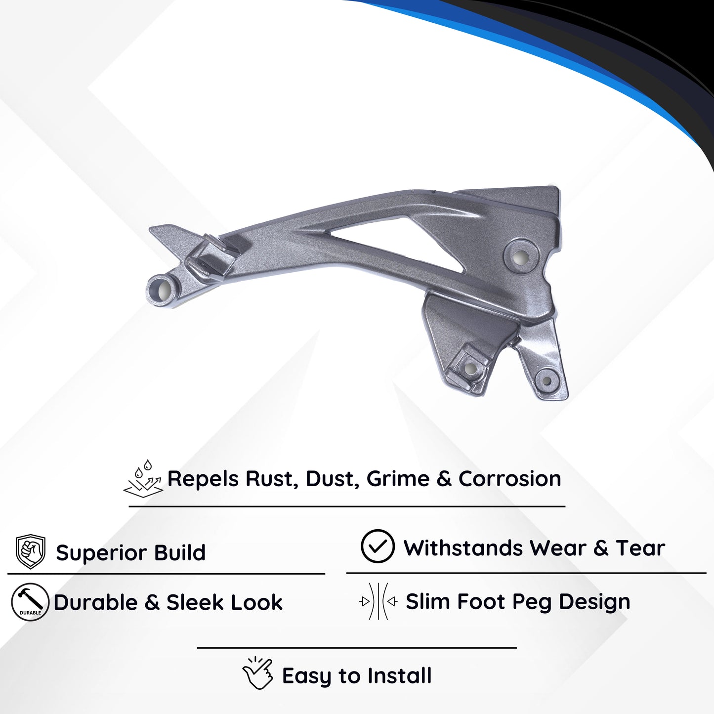 Varroc Foot Rest Bracket Right Hand for Pulsur 220 SF – Grey | Heavy-Duty Aluminium Casting | Rust-Free, Corrosion Resistant, Easy to Install, Durable & Lightweight | OEM Quality Motorcycle Spare Part FBKT-P200-DK38G