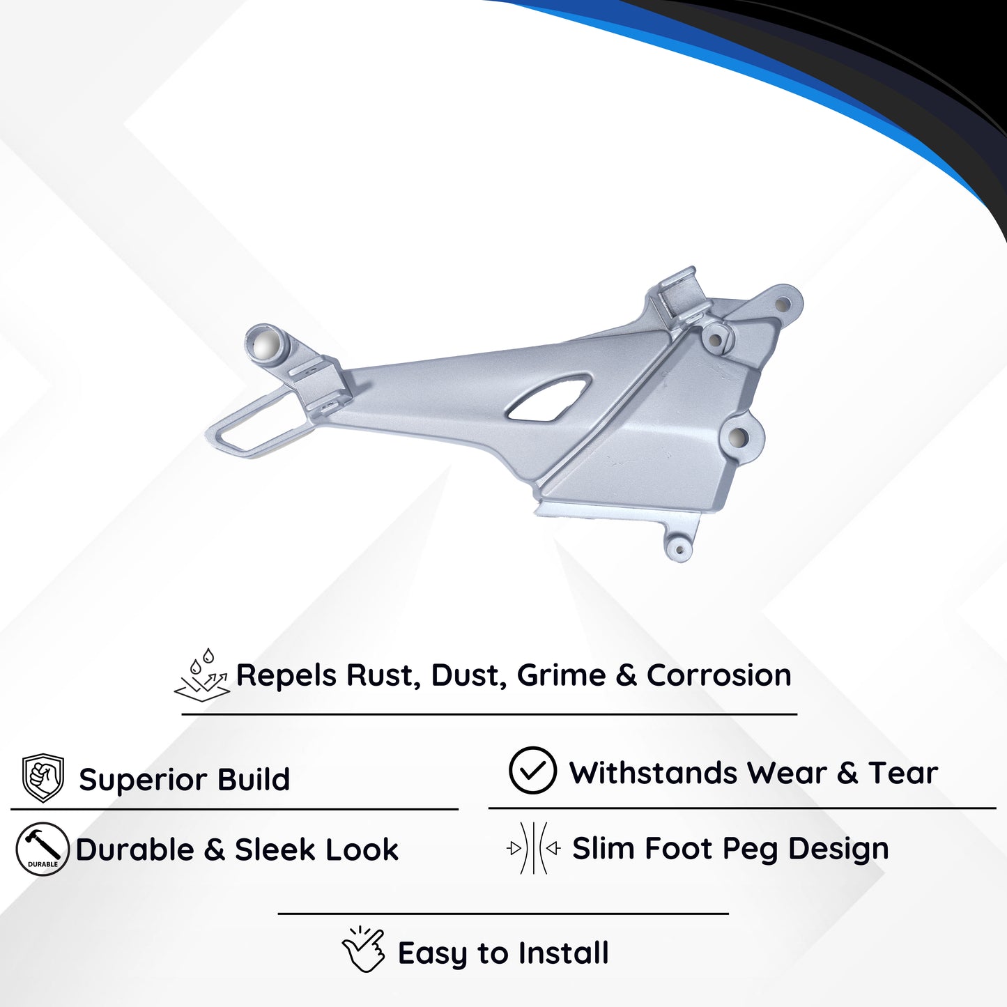 Varroc Foot Rest Bracket Left Hand for Karisma ZMR – Silver | Heavy-Duty Aluminium Casting | Rust-Free, Corrosion Resistant, Easy to Install, Durable & Lightweight | OEM Quality Motorcycle Spare Part FBKT-KZMR-54KRS