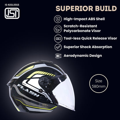 FLASH PRO MAX Half Face Helmet -Gloss Black Yellow