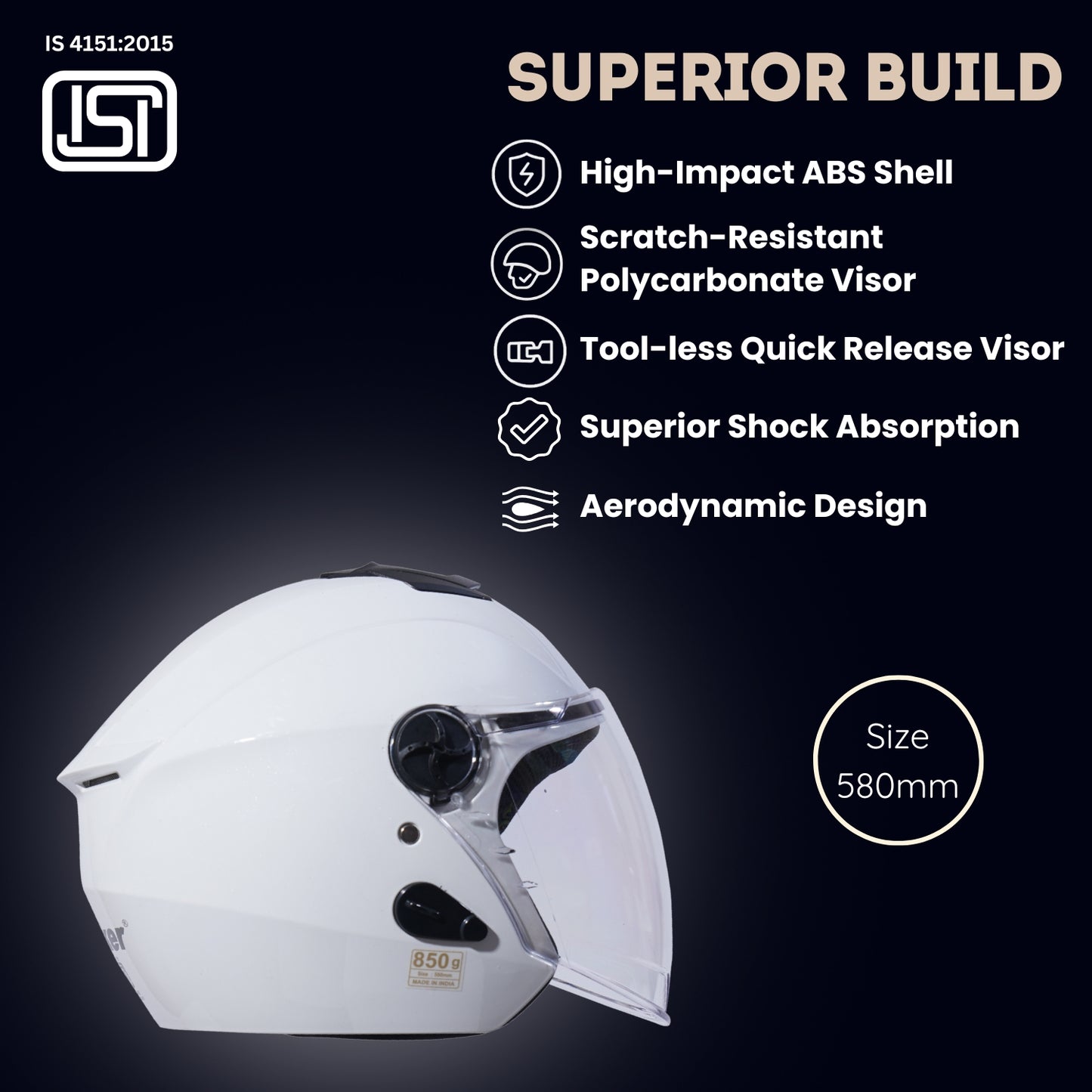 FLASH PRO Half Face Helmet -Gloss White