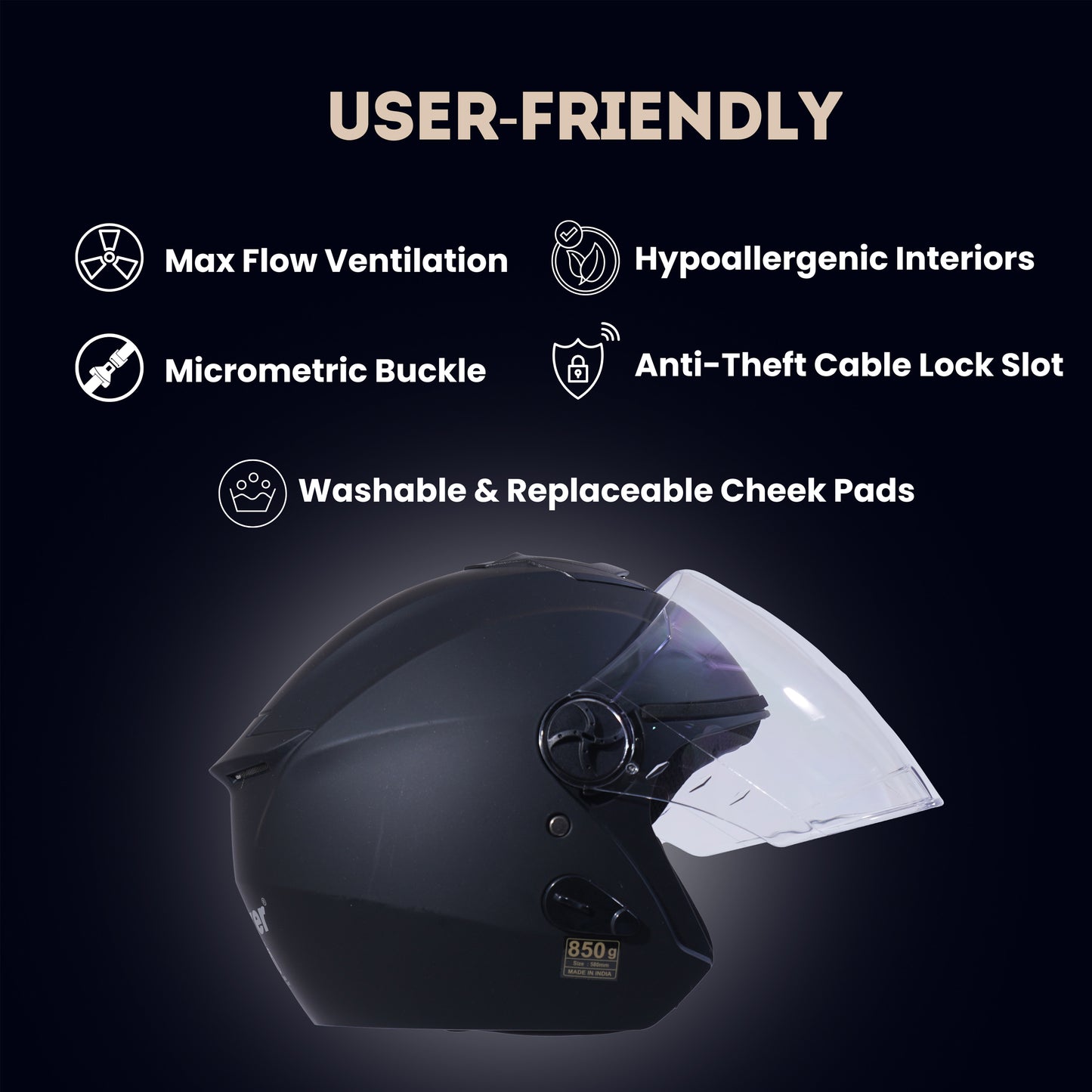 FLASH PRO Half Face Helmet -Matt Black