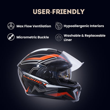 COMET PRO MAX Full Face Helmet-Gloss Black Orange