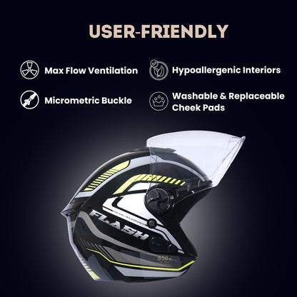FLASH PRO MAX Half Face Helmet -Gloss Black Yellow