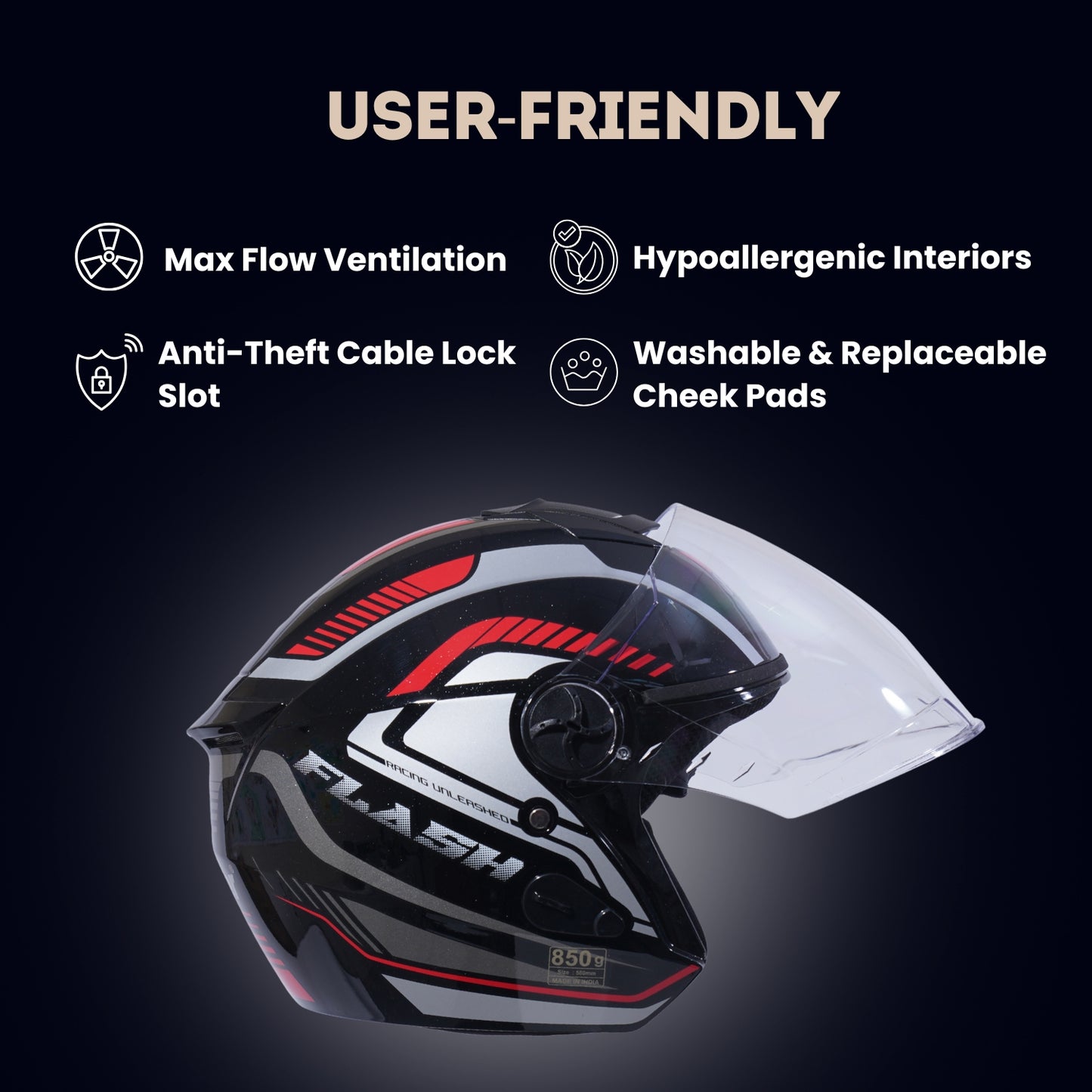 FLASH PRO MAX Half Face Helmet-Gloss Black