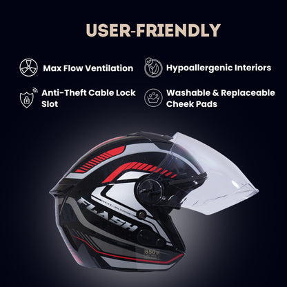 FLASH PRO MAX Half Face Helmet-Gloss Black