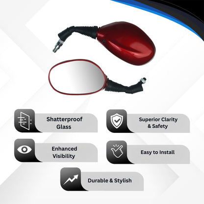 Varroc Shatter Proof Rear View Mirror Left Hand For HiroGLAMOR CANDY RED (Pack of 1) - REVM-GLMR-171AL