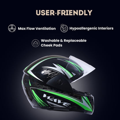 WAVE PRO MAX Full Face Helmet -Gloss Black Green