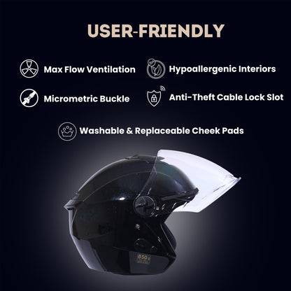 FLASH PRO Half Face Helmet -Gloss Black