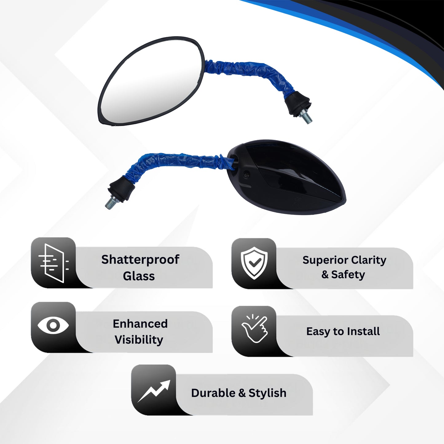 Varroc Shatter Proof Rear View Mirror For YAMHA FASINO BS6 BLACK Left Hand (Pack of 1) - REVM-FSNO-LH380