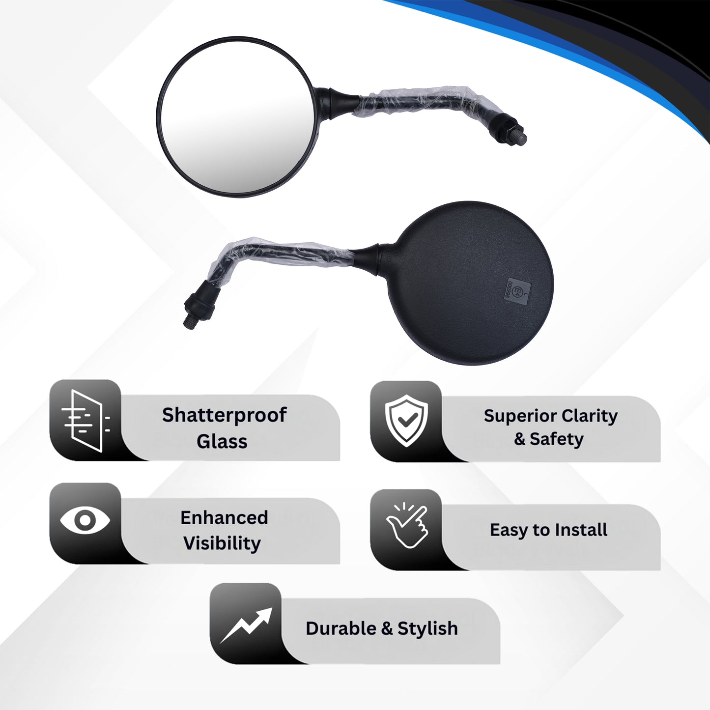 Varroc Shatter Proof Rear View Mirror For BAJJ BOXER AR Right Hand  (Pack of 1) - REVM-BXAR-DF07
