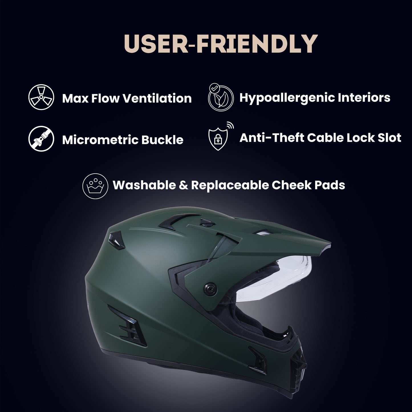 METEOR Full Face Helmet-Olive Green