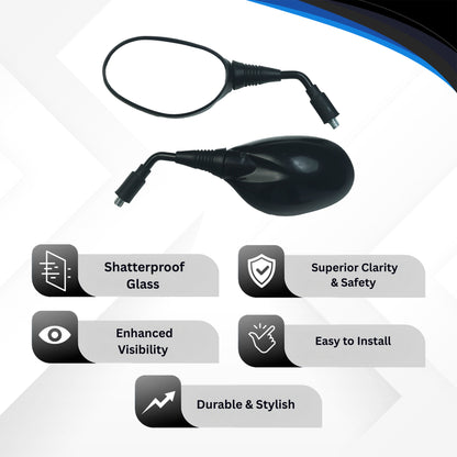 Varroc Shatter Proof Rear View Mirror For Hiro Passion Splendor PRO WOBLACK PAINT Right Hand  (Pack of 1) - REVM-PPRO-RH450