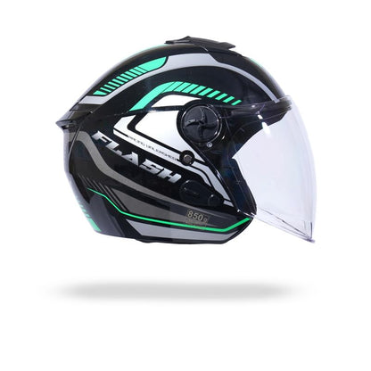 FLASH PRO MAX Half Face Helmet-Gloss Black Green -HLMT-BGRN-FPMX3G