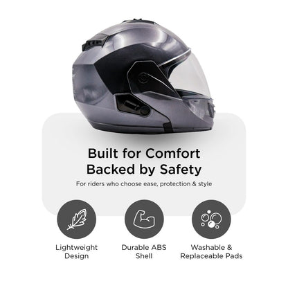 Hiker Pluto Pro Grey Flip Up Helmet with Helmet Cleaner & Sanitizer Combo - HLMT-GGRY-PPRO6 & CARC-UNIV-HCLN