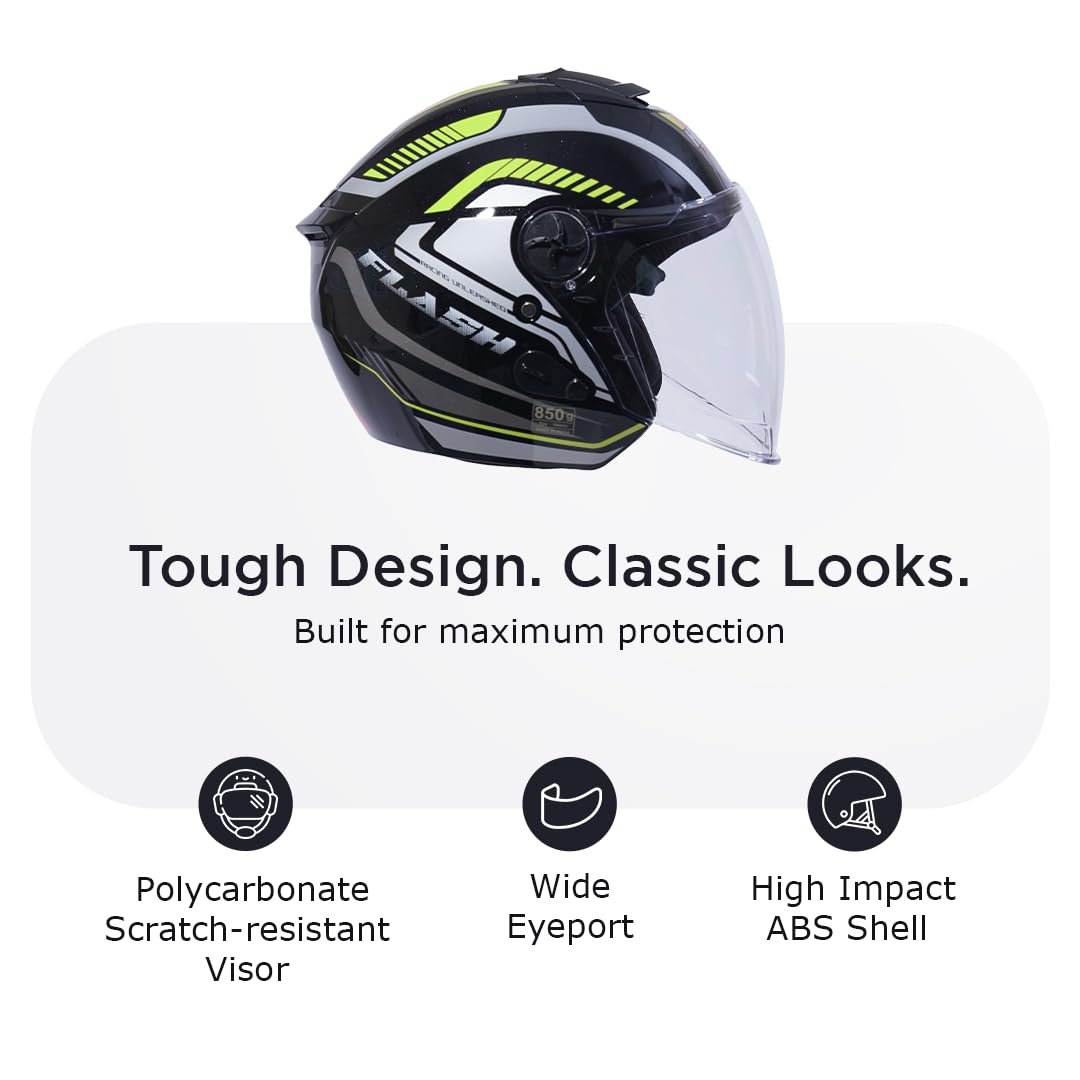 FLASH PRO MAX Half Face Helmet -Gloss Black Yellow -HLMT-BYLW-FPMX2G