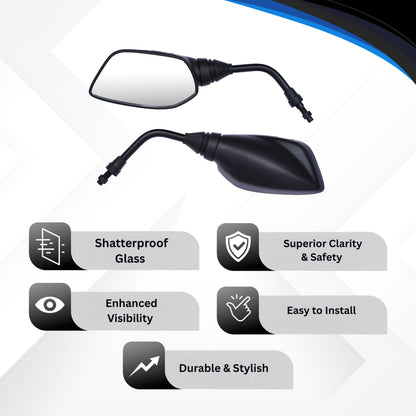 Varroc Shatter Proof Rear View Mirror Right Hand For TVX APACHI RT R 160 CC  (Pack of 1) - REVM-APCH-RH190