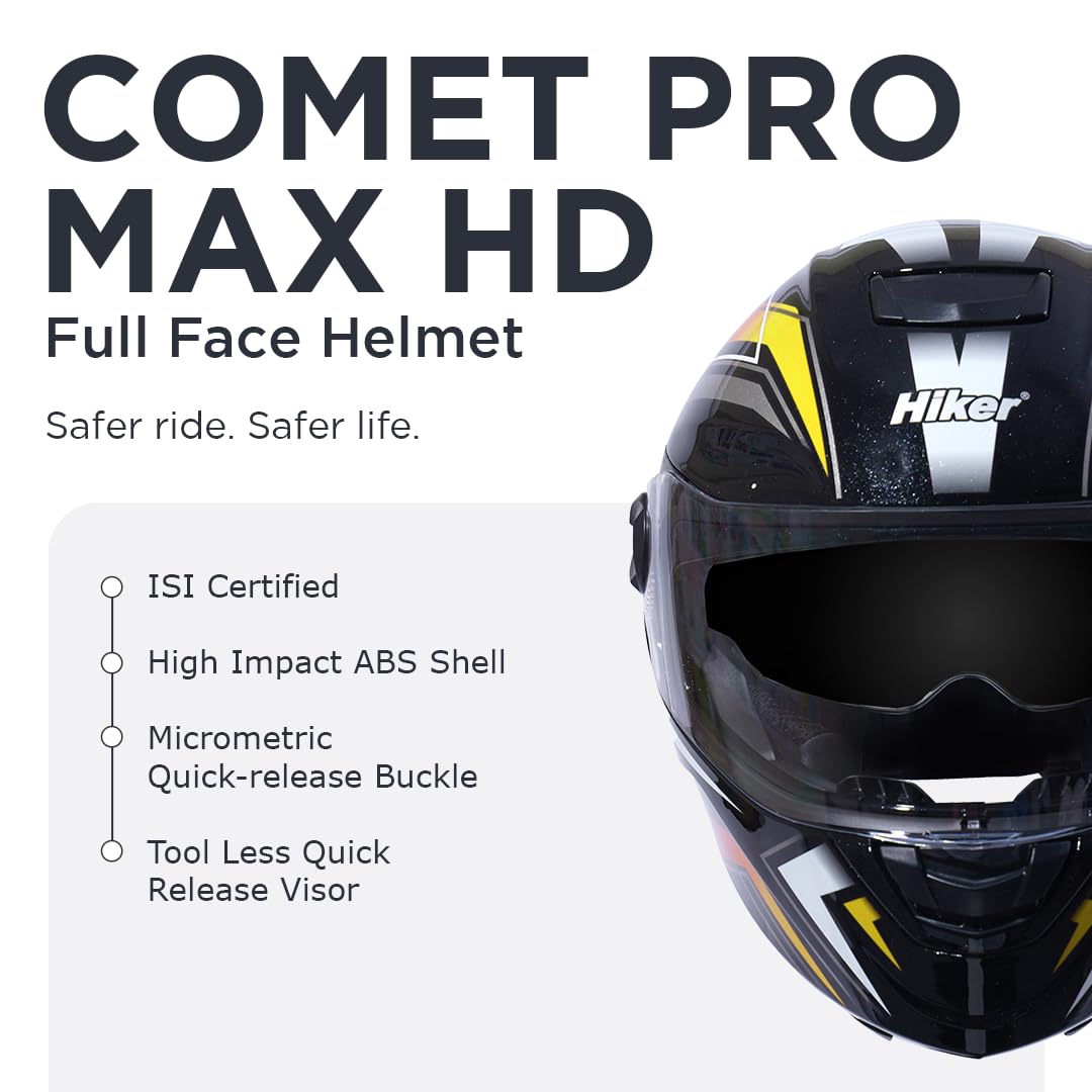 COMET PRO MAX Full Face Helmet-Gloss Black Yellow -HLMT-BYLW-COMET2G