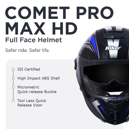 COMET PRO MAX Full Face Helmet-Gloss Black Blue -HLMT-BBLU-COMET4G