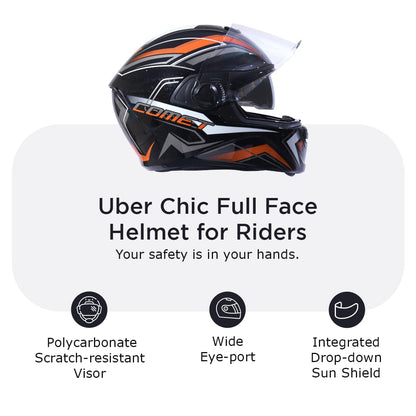 COMET PRO MAX Full Face Helmet-Gloss Black Orange -HLMT-BORG-COMET3G