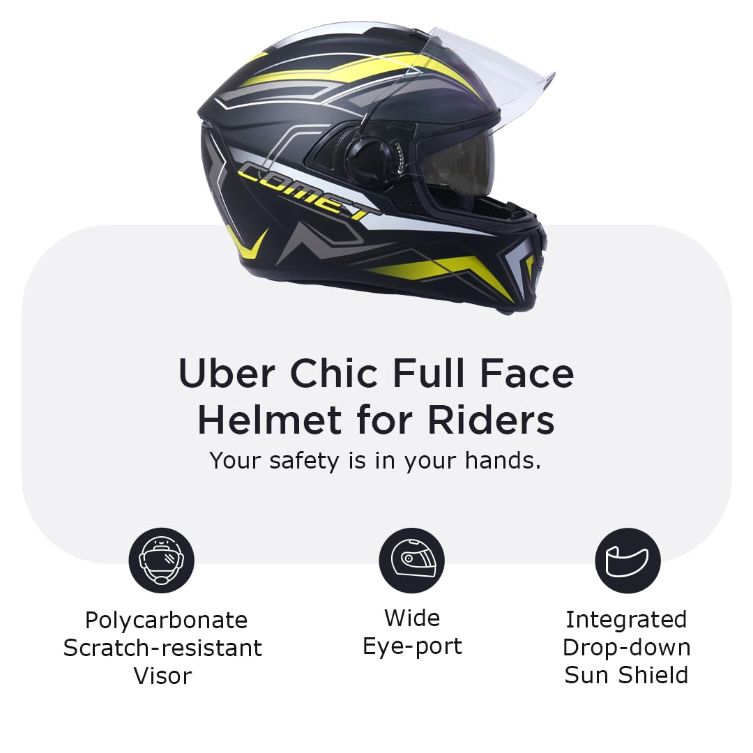 Comet Pro Max HD2 Full Face Helmet Size L 600MM Matt Black And Yellow